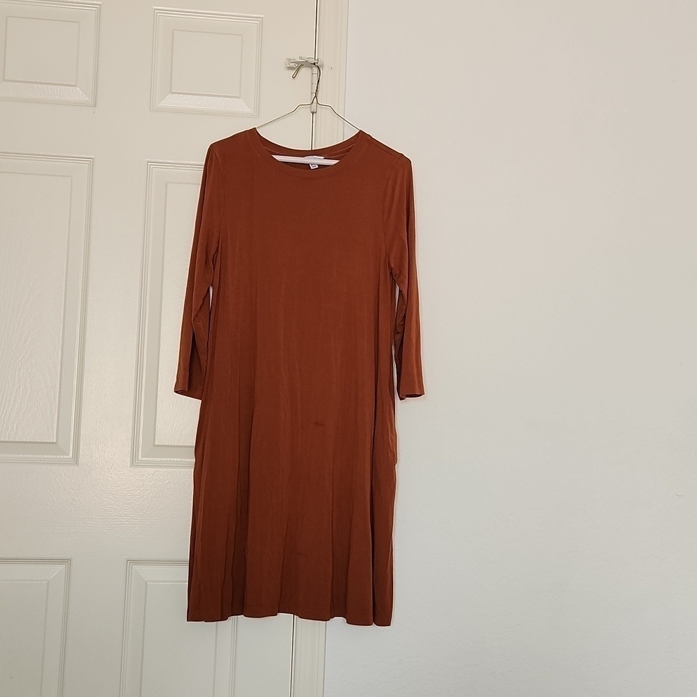 Time and Tru Brown Super Soft Longsleeved Midi w Pocket Dress. Sz M 8-10